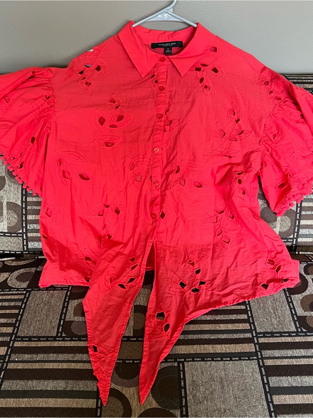 Marc New York Coral Eyelet Tie-Hem Button-Down Shirt